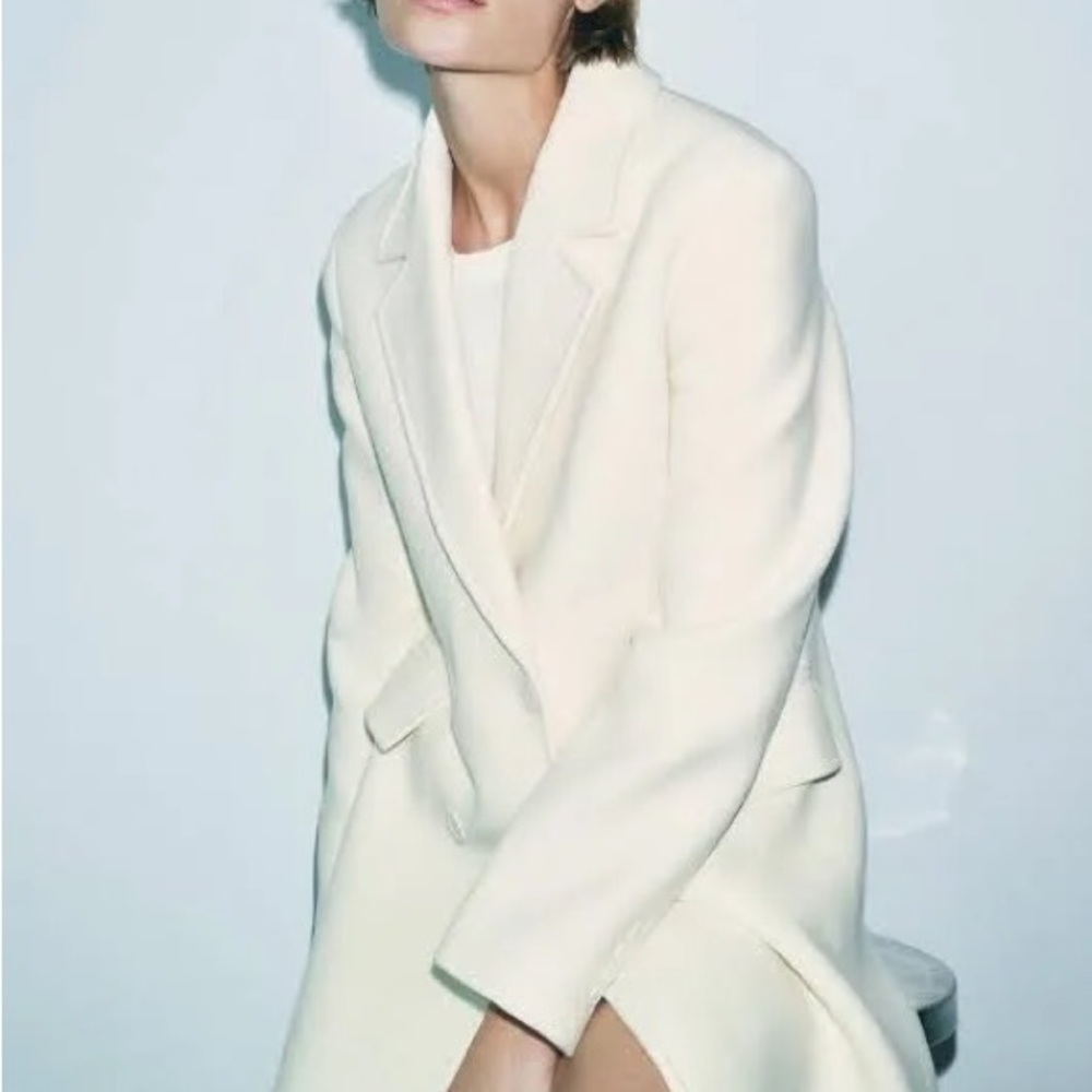 Zara Women's Cream Textured Coat